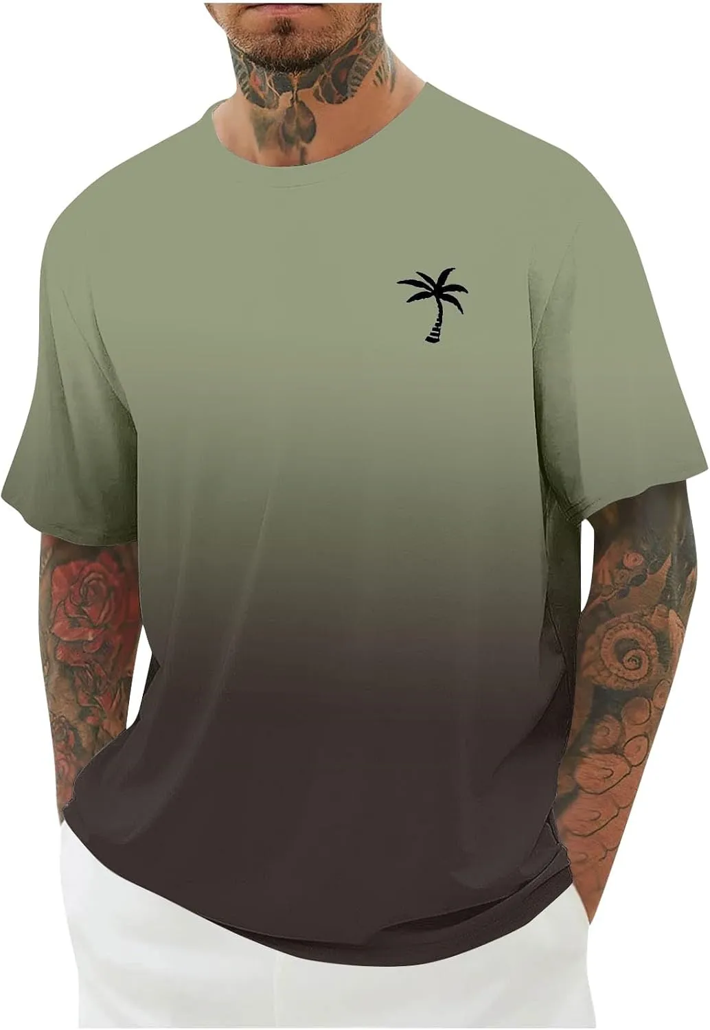 Men's Loose Plus Size T-Shirts Short Sleeve Crewneck Gradient Color Graphic Tee Tops Summer Palm Tree Beach Shirt