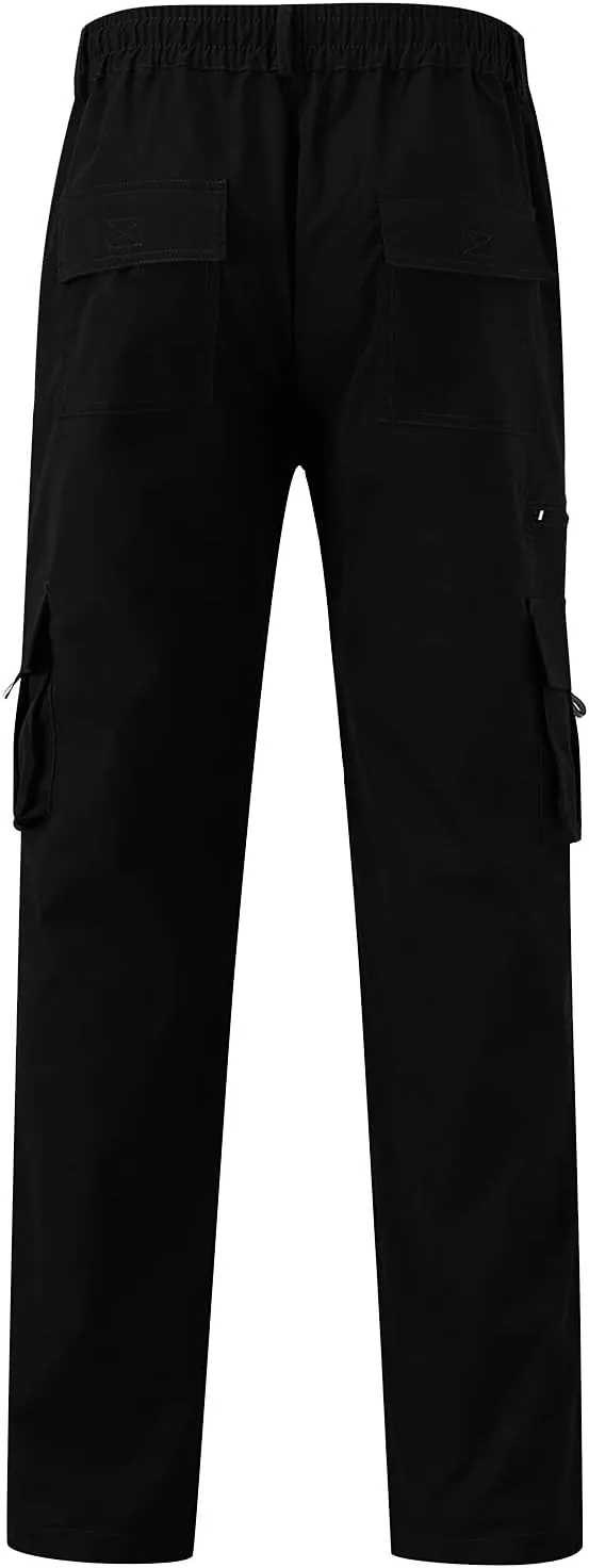 Mens Pants Casual Relaxed Fit Outdoor Cargo Pants Tactical Pants Hiking Drawstring Joggers Pants Multi Pockets