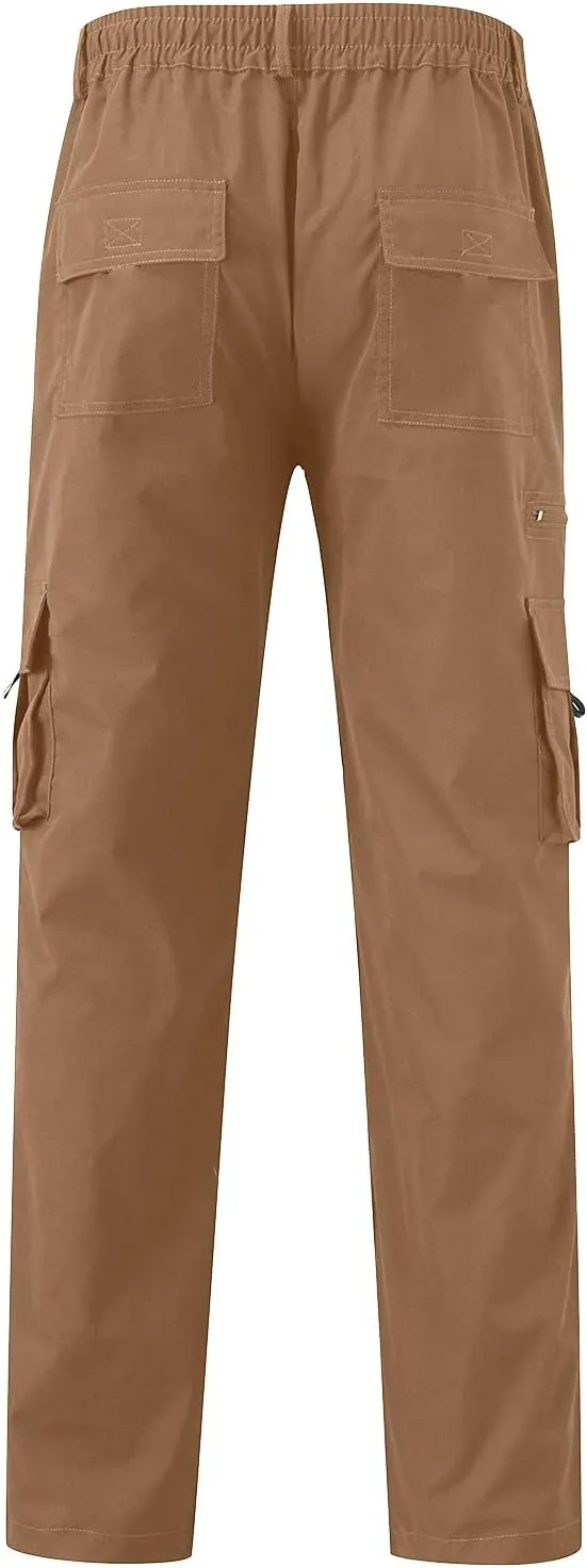 Mens Pants Casual Relaxed Fit Outdoor Cargo Pants Tactical Pants Hiking Drawstring Joggers Pants Multi Pockets