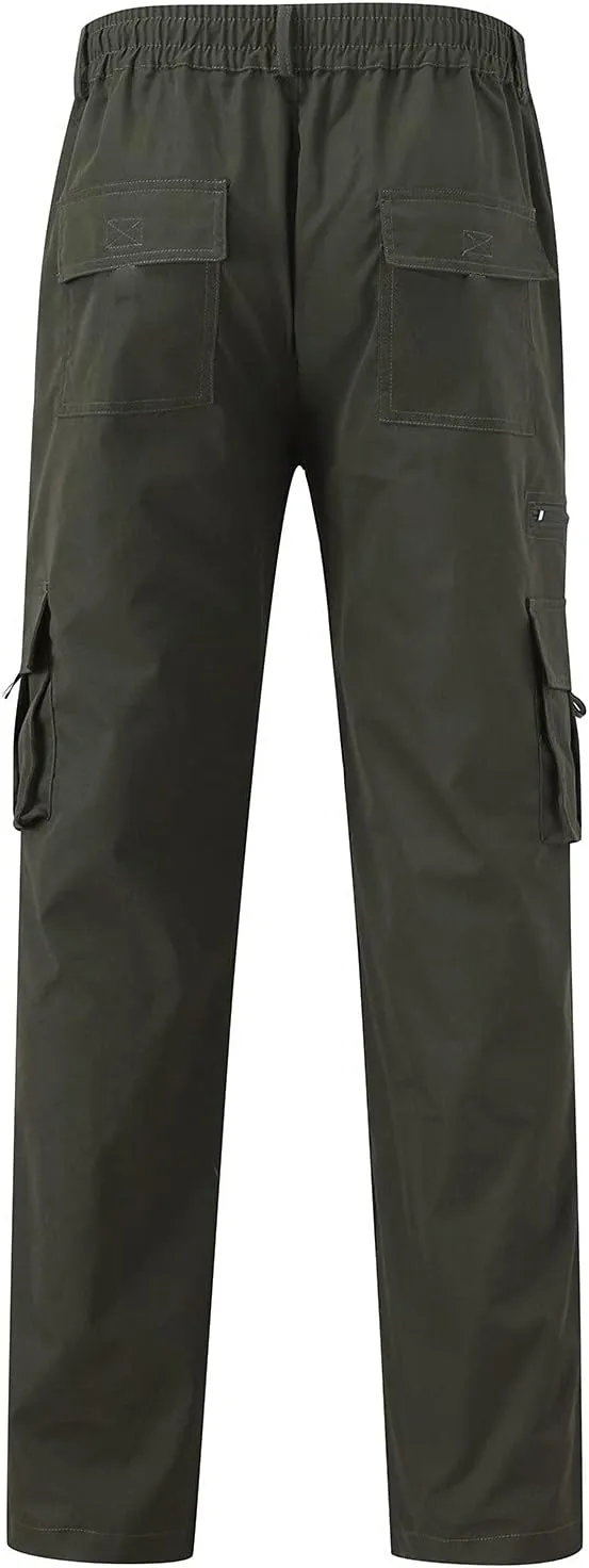 Mens Pants Casual Relaxed Fit Outdoor Cargo Pants Tactical Pants Hiking Drawstring Joggers Pants Multi Pockets