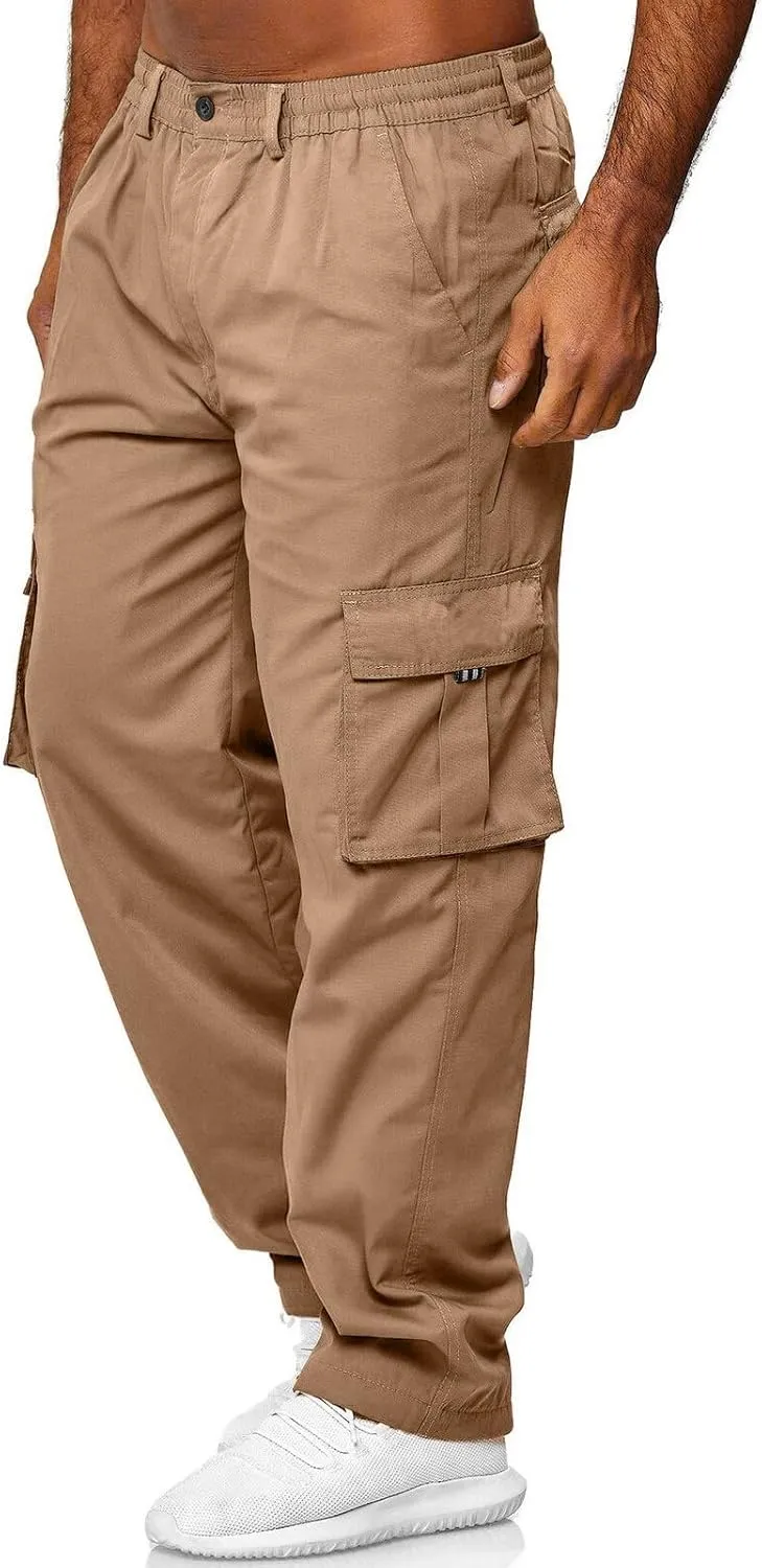 Mens Pants Casual Relaxed Fit Outdoor Cargo Pants Tactical Pants Hiking Drawstring Joggers Pants Multi Pockets