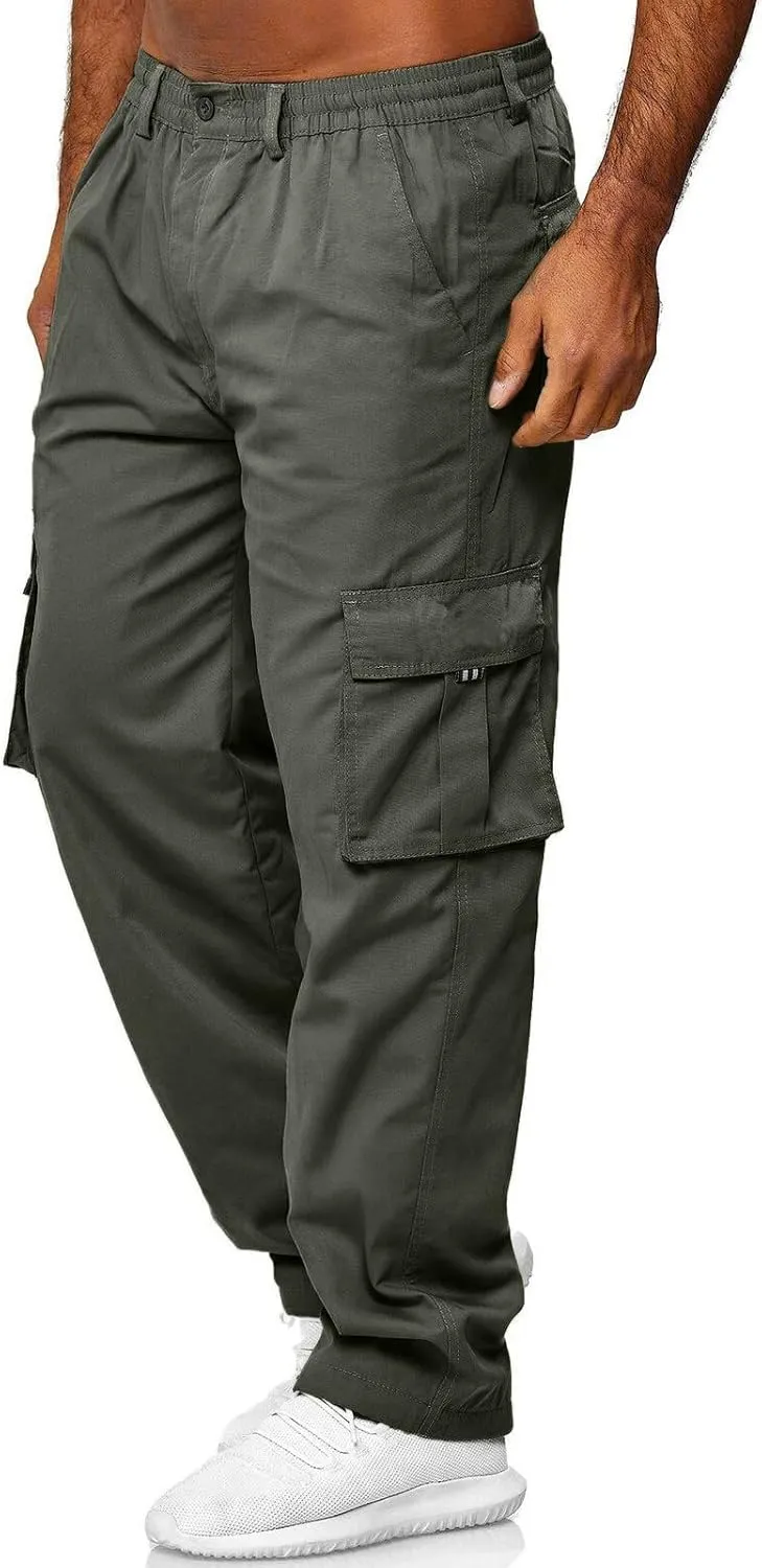 Mens Pants Casual Relaxed Fit Outdoor Cargo Pants Tactical Pants Hiking Drawstring Joggers Pants Multi Pockets