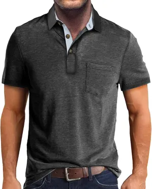 Men's Polo Shirt Moisture Wicking Performance Short Sleeve Golf Shirts Button Athletic Polo Collared Tennis T-Shirt