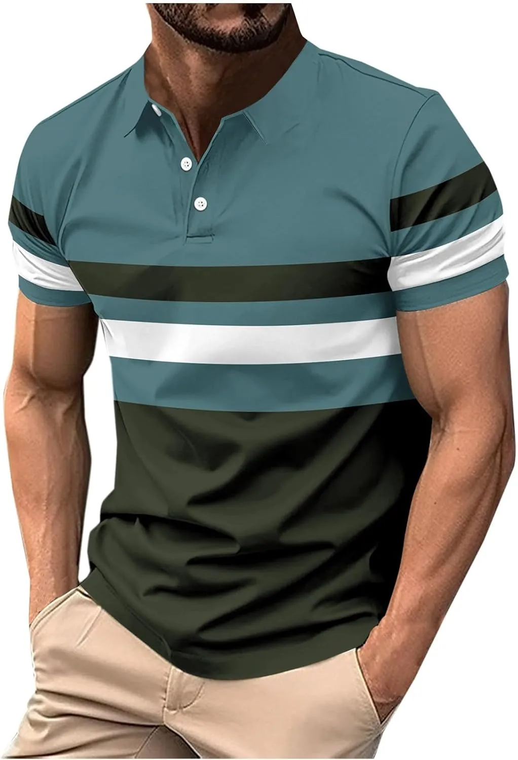 Mens Shirts Summer Casual Button Up Striped Slim Fit T-Shirts Regular Stylish Work Business Short Sleeve Vacation Tee Blouses
