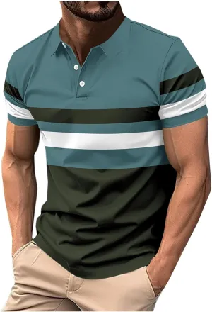 Mens Shirts Summer Casual Button Up Striped Slim Fit T-Shirts Regular Stylish Work Business Short Sleeve Vacation Tee Blouses