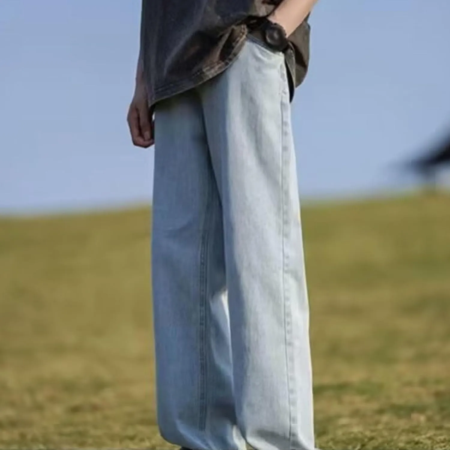 Men's Straight Wide Leg Streetwear Jeans Regular Fit Classic Denim Pants Washed Vintage Jeans Trouser