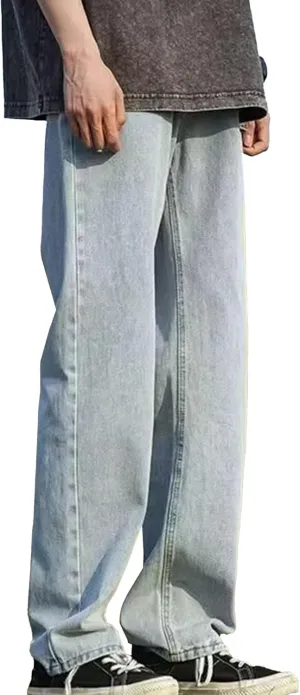 Men's Straight Wide Leg Streetwear Jeans Regular Fit Classic Denim Pants Washed Vintage Jeans Trouser