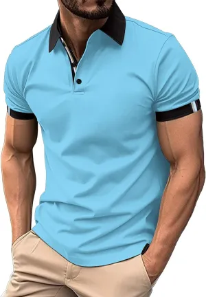 Men's Tech Golf Polo Men's Fashion Casual Shirts Men's Summer Printed Collar Button Up Shirt for Sports and Leisure