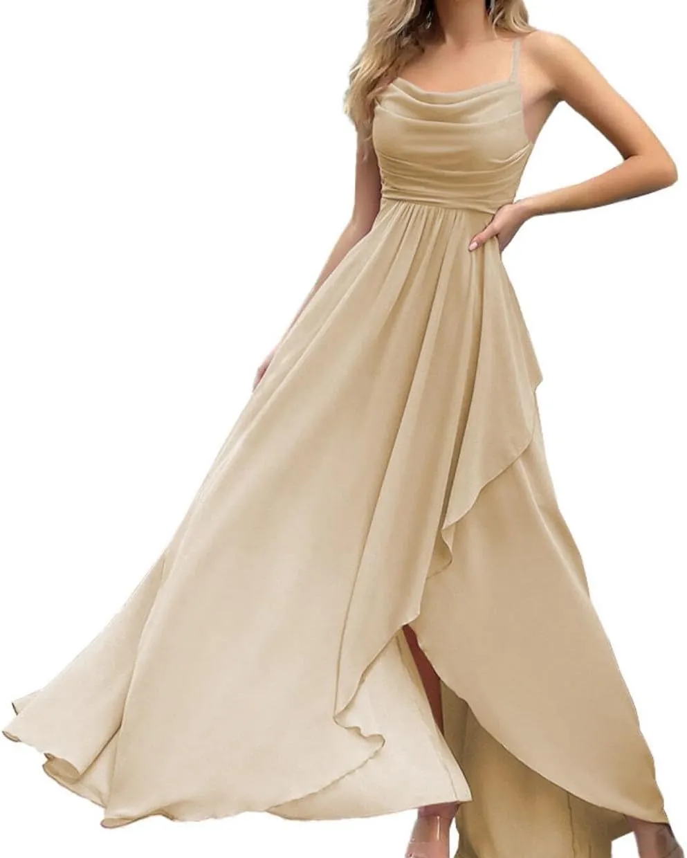 Mi Bo Tong Women's Ruffle Wedding Guest Dresses Chiffon Cocktail Long Formal Dress Evening Dresses for Women