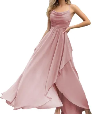 Mi Bo Tong Women's Ruffle Wedding Guest Dresses Chiffon Cocktail Long Formal Dress Evening Dresses for Women
