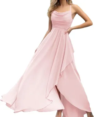 Mi Bo Tong Women's Ruffle Wedding Guest Dresses Chiffon Cocktail Long Formal Dress Evening Dresses for Women