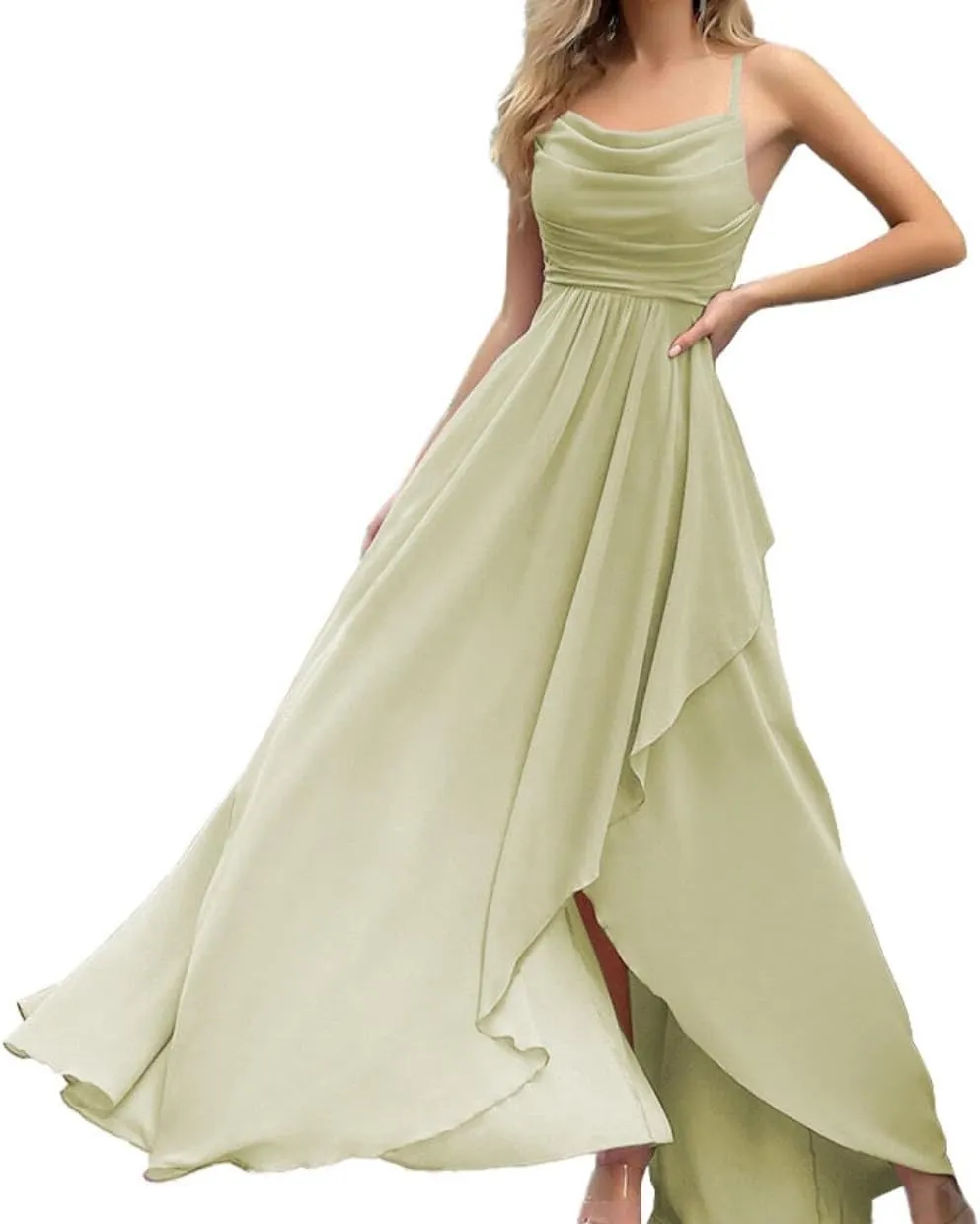 Mi Bo Tong Women's Ruffle Wedding Guest Dresses Chiffon Cocktail Long Formal Dress Evening Dresses for Women