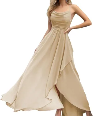 Mi Bo Tong Women's Ruffle Wedding Guest Dresses Chiffon Cocktail Long Formal Dress Evening Dresses for Women