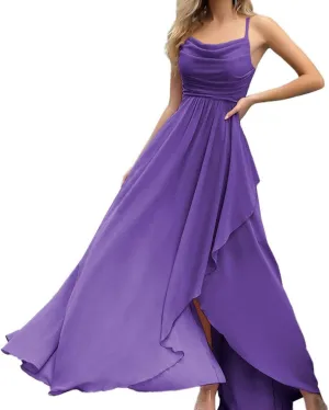 Mi Bo Tong Women's Ruffle Wedding Guest Dresses Chiffon Cocktail Long Formal Dress Evening Dresses for Women