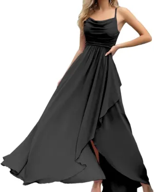 Mi Bo Tong Women's Ruffle Wedding Guest Dresses Chiffon Cocktail Long Formal Dress Evening Dresses for Women