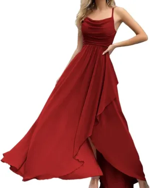 Mi Bo Tong Women's Ruffle Wedding Guest Dresses Chiffon Cocktail Long Formal Dress Evening Dresses for Women