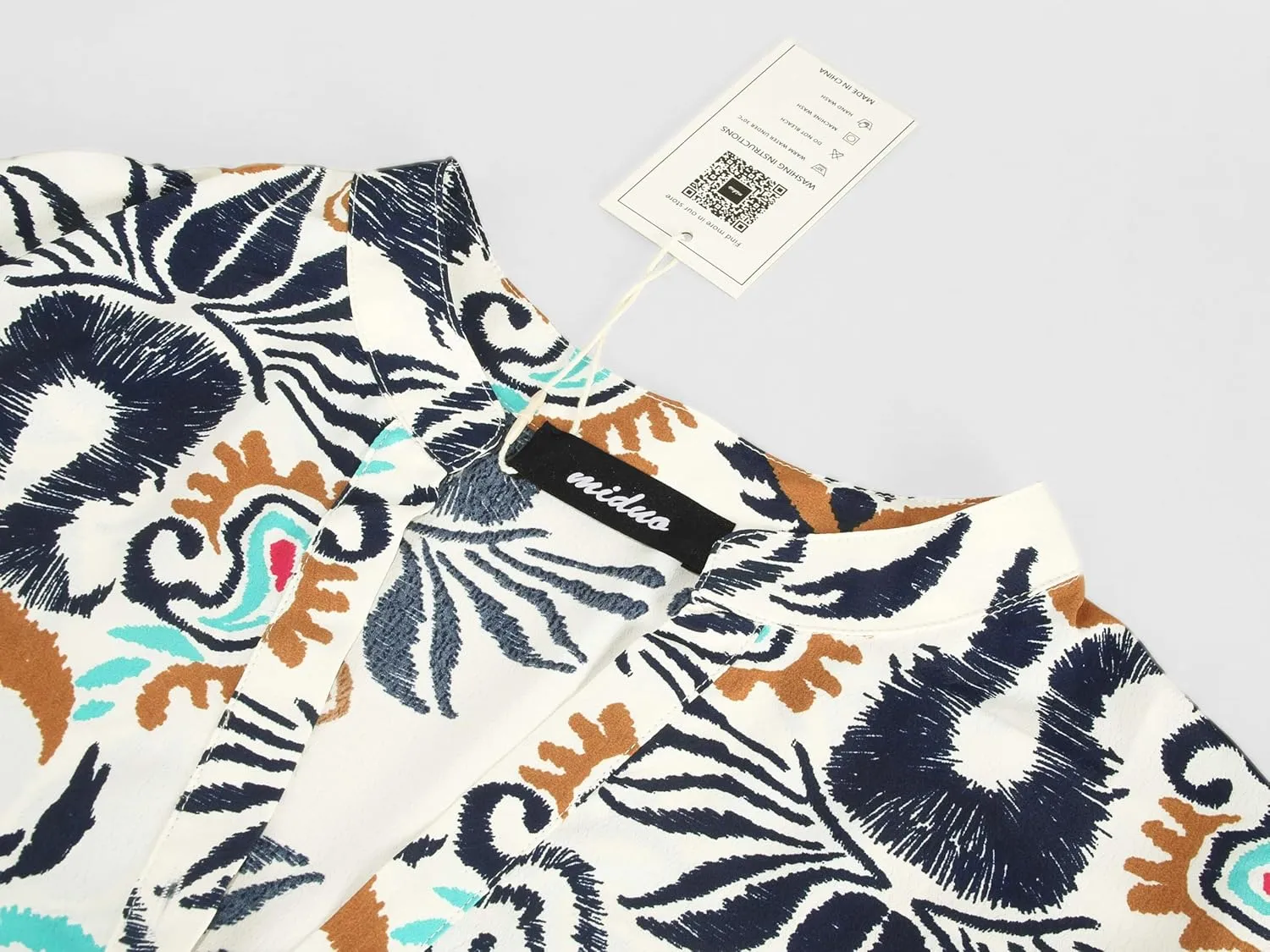 miduo Womens Summer Dress Casual V Neck Buttoned 3/4 Sleeve Bohemian Tribal Print Flowy Mini Dresses