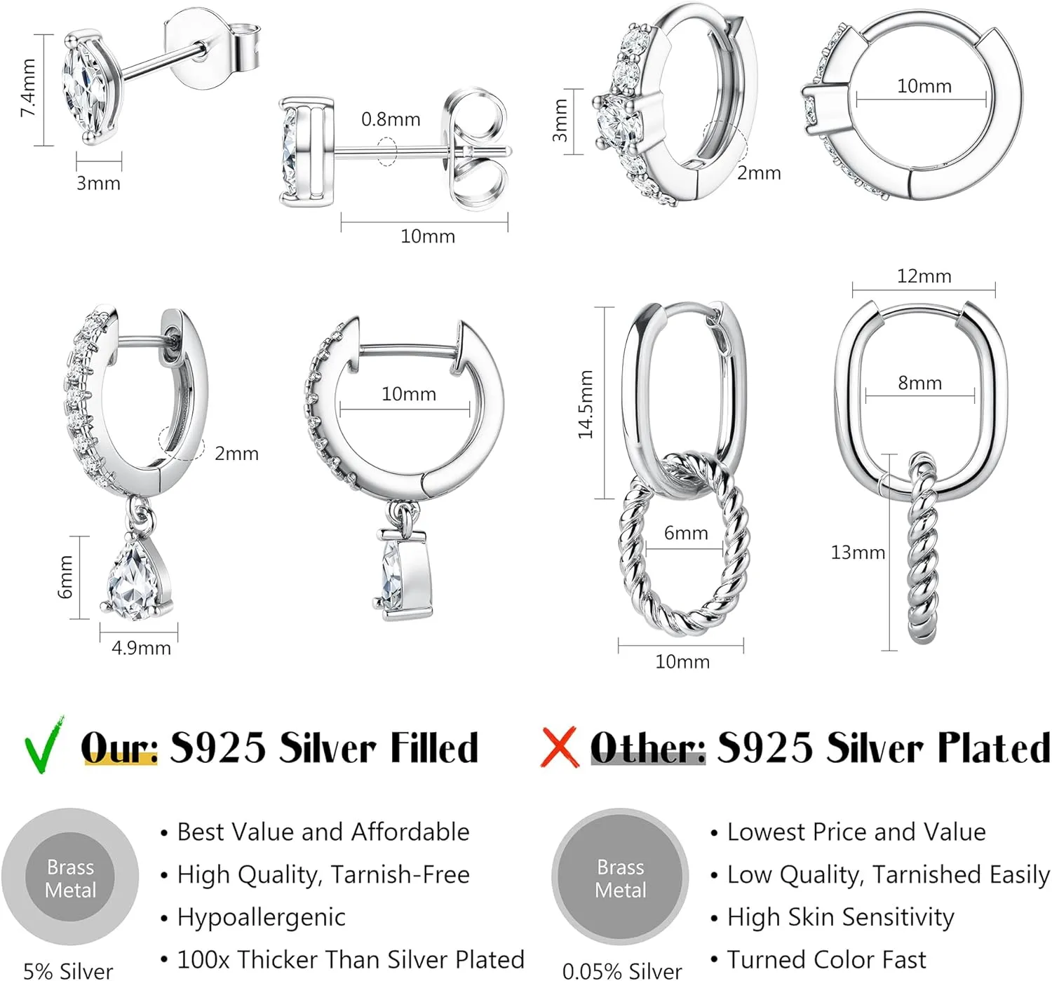 MILACOLATO 4 Pairs Gold Earrings Set for Women Trendy, Non Tarnish 14K Gold Filled/Sterling Silver Plated Stud Huggie Hoop Earrings, Lightweight Gold Silver Cartilage Earrings Stacks for Multiple Piercing Fashion Jewelry Gift