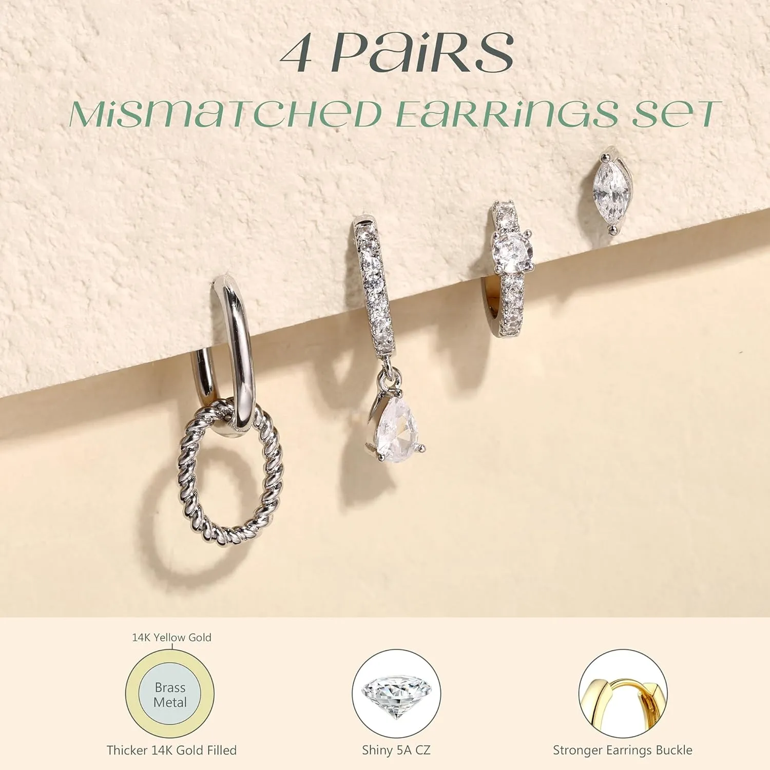 MILACOLATO 4 Pairs Gold Earrings Set for Women Trendy, Non Tarnish 14K Gold Filled/Sterling Silver Plated Stud Huggie Hoop Earrings, Lightweight Gold Silver Cartilage Earrings Stacks for Multiple Piercing Fashion Jewelry Gift