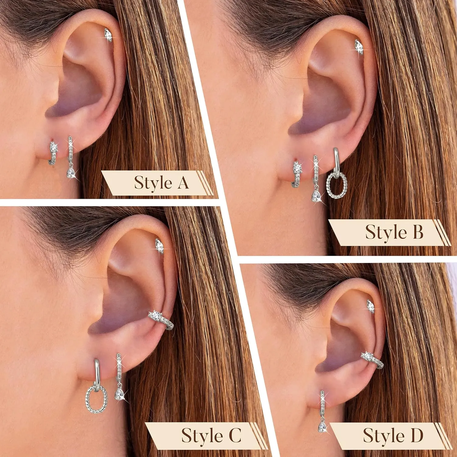 MILACOLATO 4 Pairs Gold Earrings Set for Women Trendy, Non Tarnish 14K Gold Filled/Sterling Silver Plated Stud Huggie Hoop Earrings, Lightweight Gold Silver Cartilage Earrings Stacks for Multiple Piercing Fashion Jewelry Gift