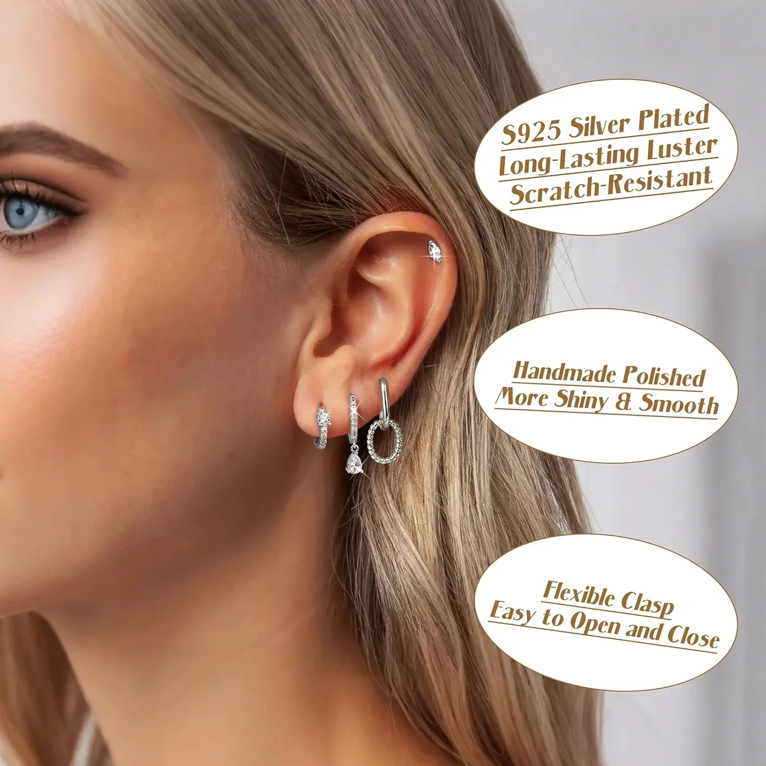 MILACOLATO 4 Pairs Gold Earrings Set for Women Trendy, Non Tarnish 14K Gold Filled/Sterling Silver Plated Stud Huggie Hoop Earrings, Lightweight Gold Silver Cartilage Earrings Stacks for Multiple Piercing Fashion Jewelry Gift