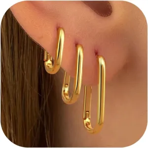 MILACOLATO Gold Hoop Earrings Set for Women 14K Gold Filled Sterling Silver Posts Small Chunky Hoop Earrings Hypoallergenic Trendy Gold Huggie Earrings Stacks 3Pairs