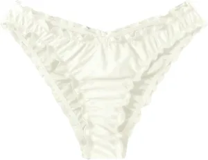 Milumia Women's Bikini Bottoms Solid Ruched Lettuce Trim Swim Bottom Swimwear