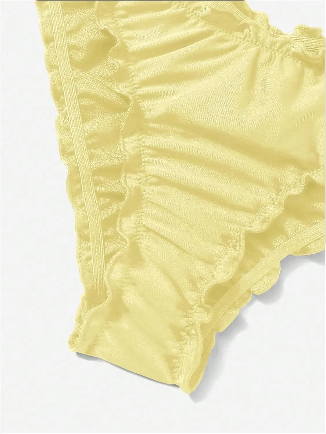 Milumia Women's Bikini Bottoms Solid Ruched Lettuce Trim Swim Bottom Swimwear