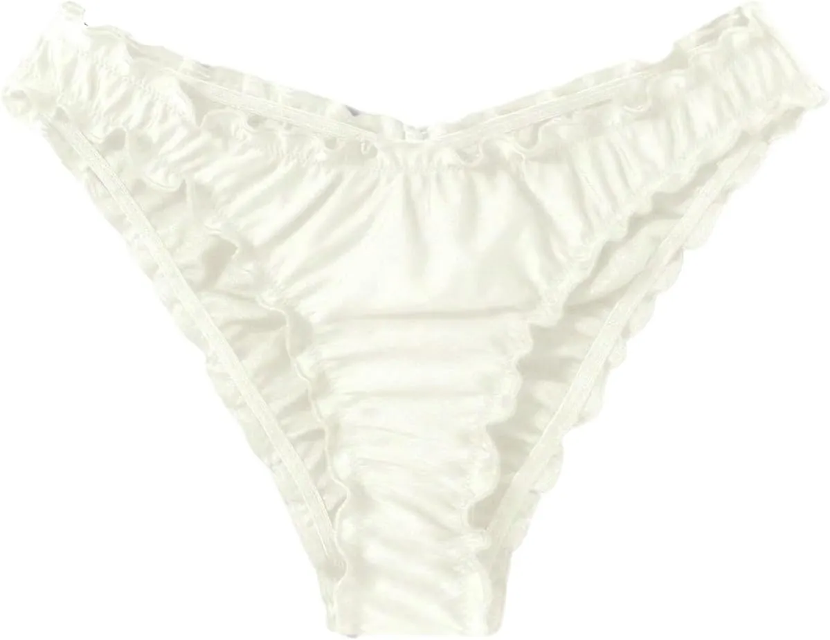 Milumia Women's Bikini Bottoms Solid Ruched Lettuce Trim Swim Bottom Swimwear