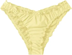 Milumia Women's Bikini Bottoms Solid Ruched Lettuce Trim Swim Bottom Swimwear