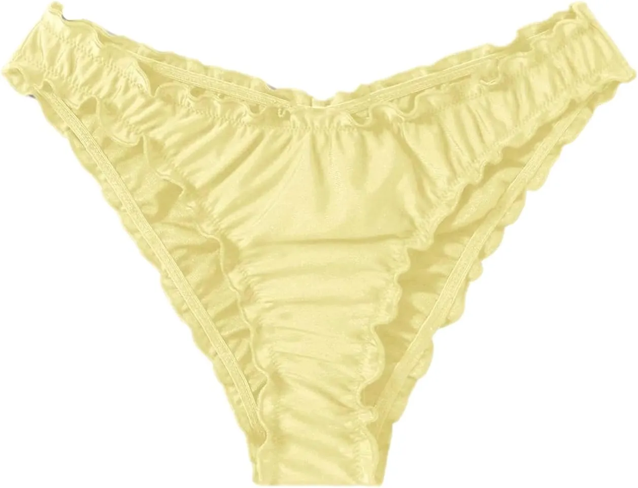 Milumia Women's Bikini Bottoms Solid Ruched Lettuce Trim Swim Bottom Swimwear