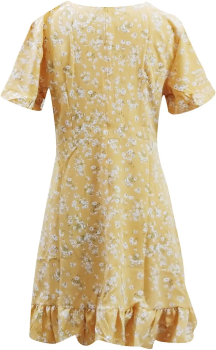 MINGXIN Women's Casual Floral Dress Short Sleeve V Neck Ruffle Mini Dress Lightweight Breathable Relaxed Fit Beach Dress
