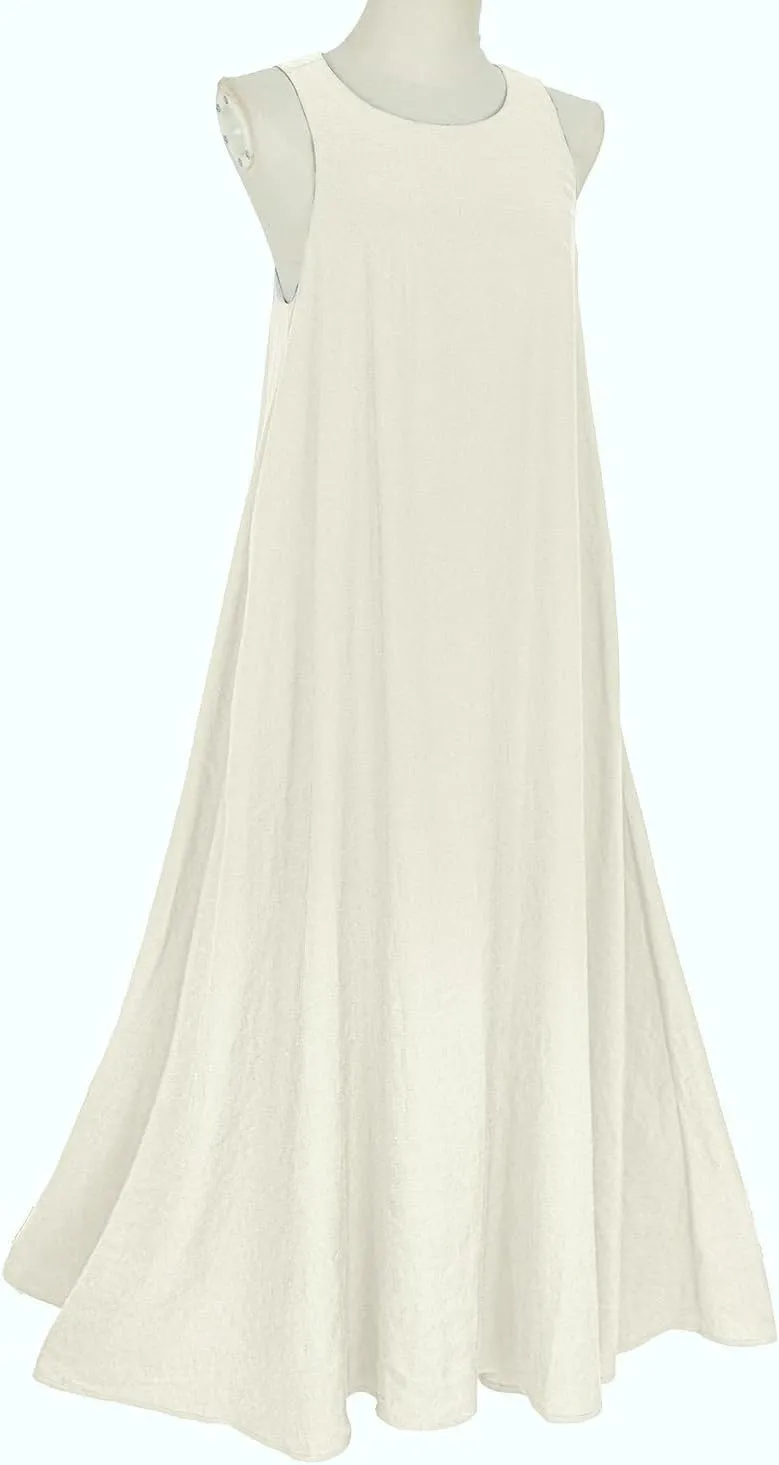 Mingyuezai Women's Sleeveless Linen Maxi Dress Casual Long Dresses with Pockets