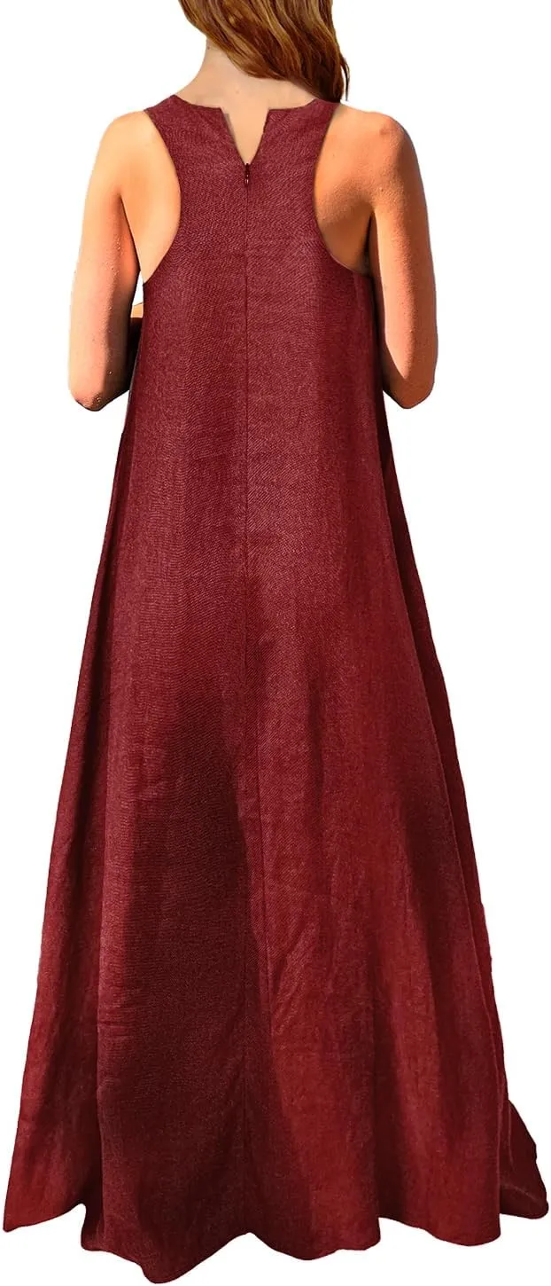 Mingyuezai Women's Sleeveless Linen Maxi Dress Casual Long Dresses with Pockets