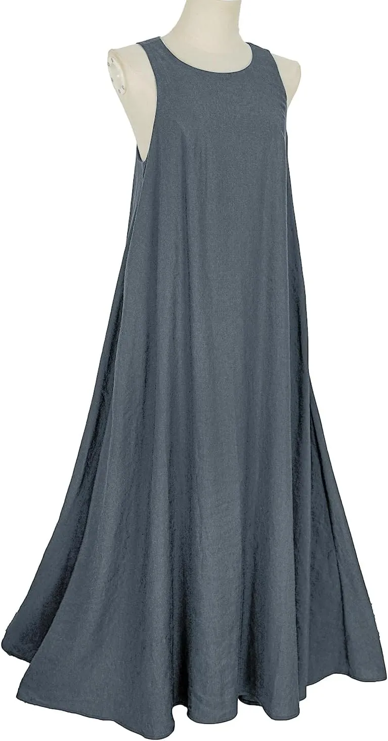 Mingyuezai Women's Sleeveless Linen Maxi Dress Casual Long Dresses with Pockets