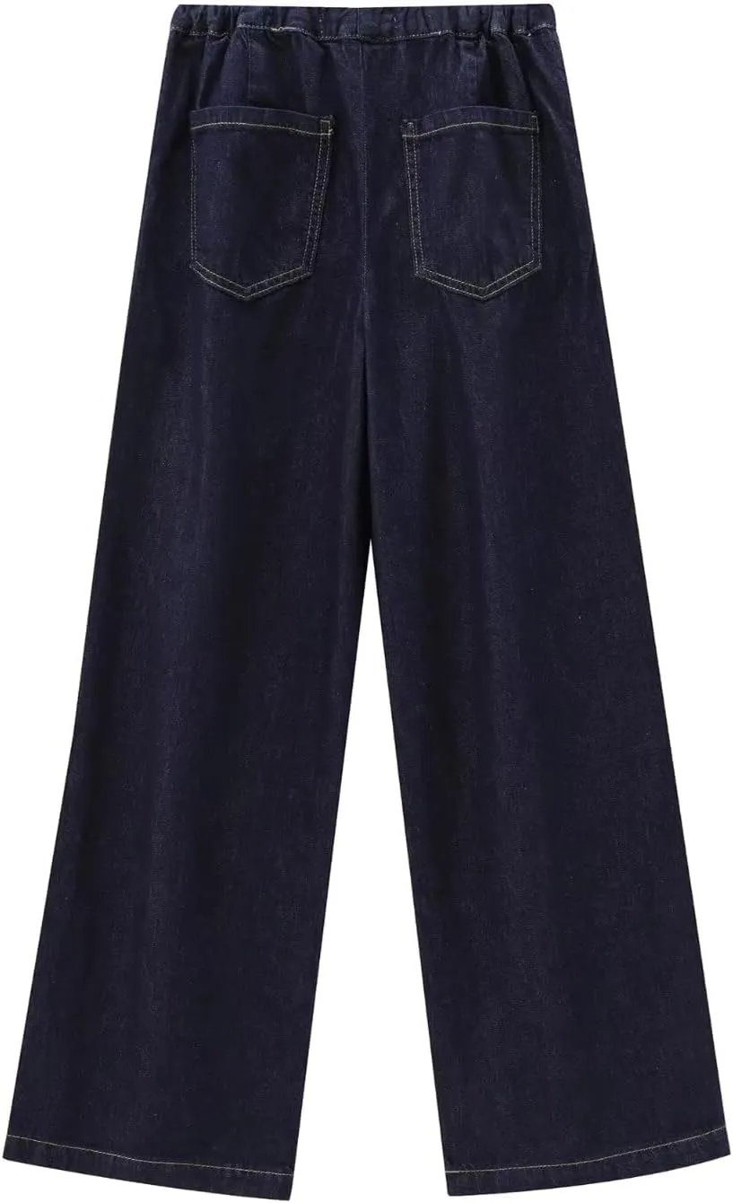 Minimalist Women's Drawstring Harem Jeans Loose Straight Leg Casual Ddenim Pants Women Vintage Mom Jeans