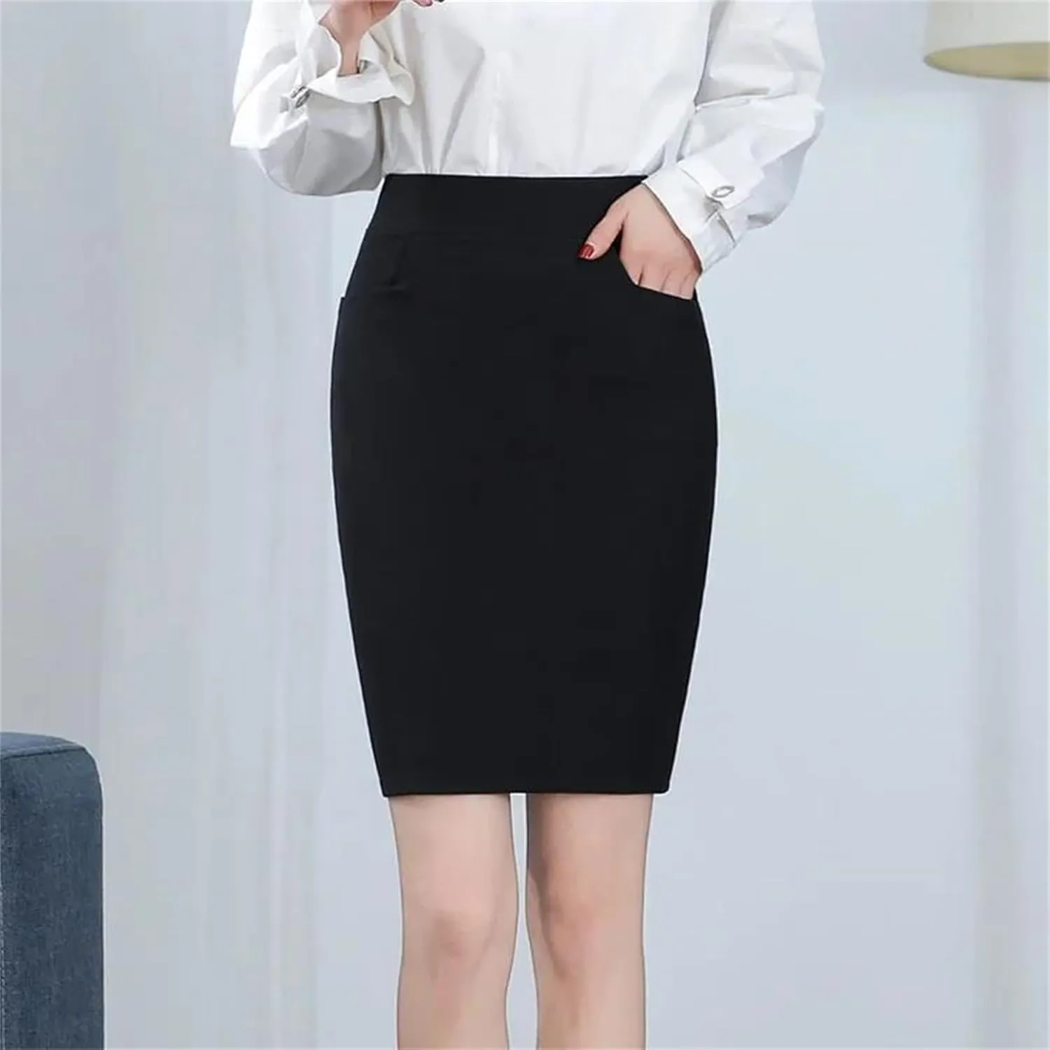 Mkjuuior Women's Skirt Spring and Summer Hip-Hugging Skirt Professional Elastic Skirt High-Waisted Skirt
