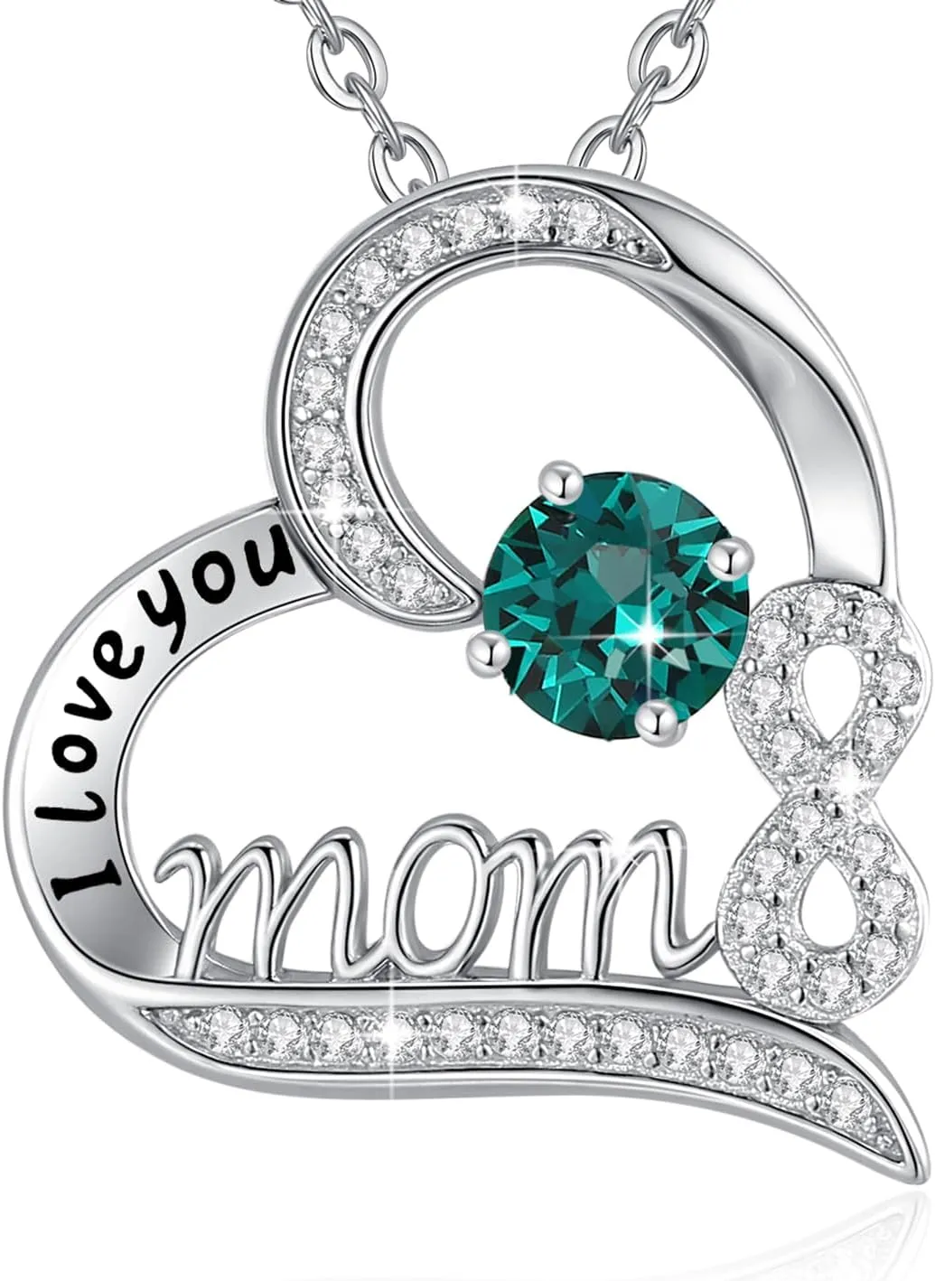 Mom Necklace for Plus-Size Women with 20''   6'' Adjustable Chain, S925 Sterling Silver May Birthstone Emerald Heart Necklaces, Mothers Day Birthday Gift from Daughter Son to Mom Wife Grandma