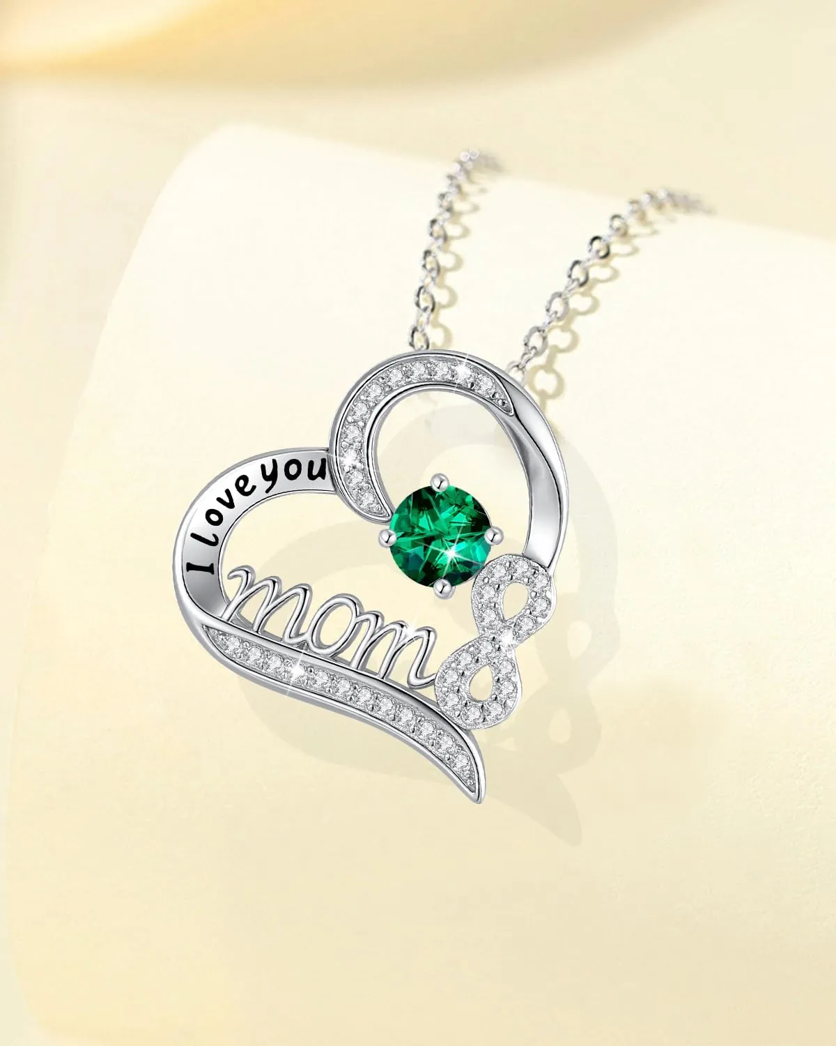 Mom Necklace for Plus-Size Women with 20''   6'' Adjustable Chain, S925 Sterling Silver May Birthstone Emerald Heart Necklaces, Mothers Day Birthday Gift from Daughter Son to Mom Wife Grandma