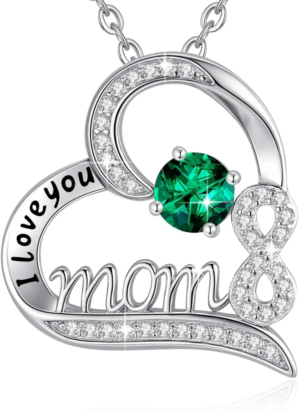 Mom Necklace for Plus-Size Women with 20''   6'' Adjustable Chain, S925 Sterling Silver May Birthstone Emerald Heart Necklaces, Mothers Day Birthday Gift from Daughter Son to Mom Wife Grandma