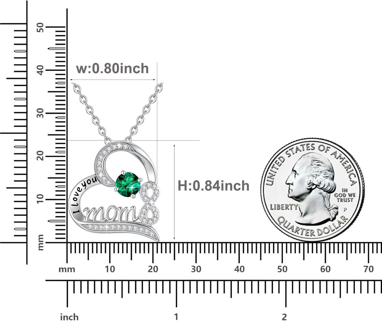 Mom Necklace for Plus-Size Women with 20''   6'' Adjustable Chain, S925 Sterling Silver May Birthstone Emerald Heart Necklaces, Mothers Day Birthday Gift from Daughter Son to Mom Wife Grandma