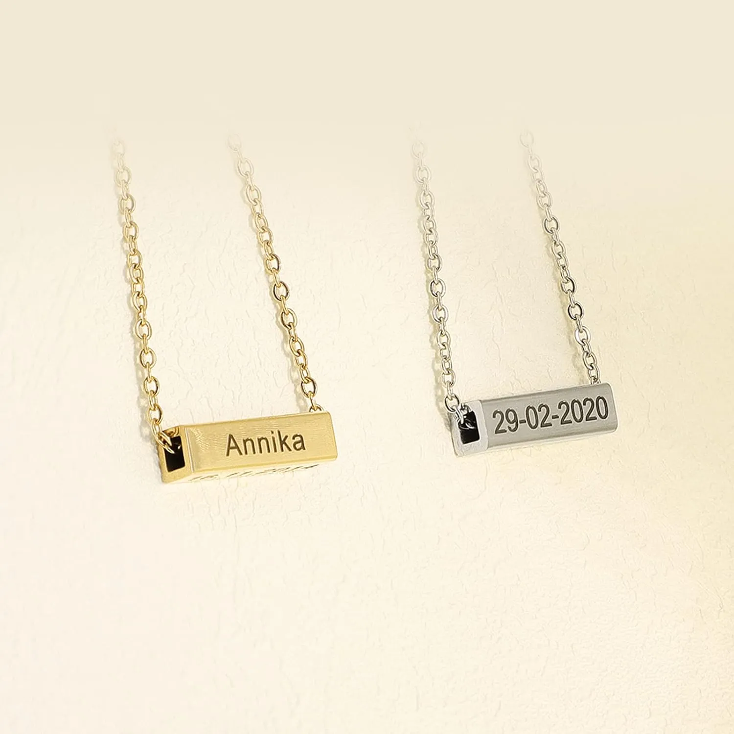 MOTICIUS Handmade Bar Personalized Name Bracelet 18K Gold Plated 4 Sides Engraved Name Custom Name Bracelet for Women Birthday Mothers Day Valentines Day Graduation Gift