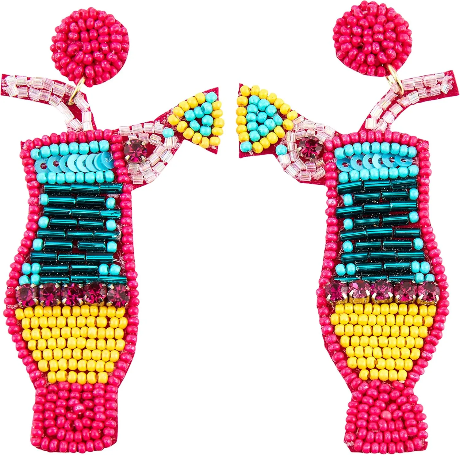 Mud Pie Womens Beaded Drink Dangle Earrings, Pink Cocktail, One Size
