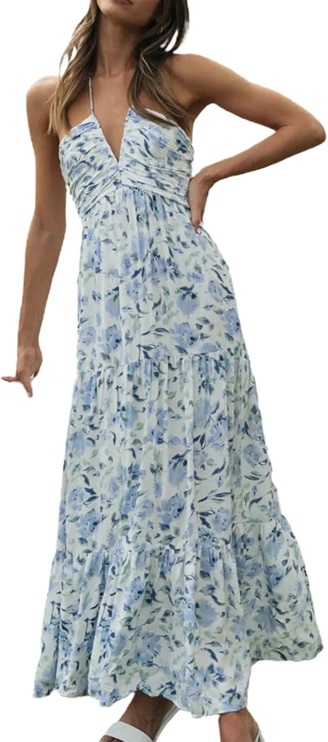 Multitrust Women Y2k Spaghetti Strapy Long Dresses Bodycon Sleeveless Slim Fit Elegant Tank Maxi Dress Party Beach Sundress