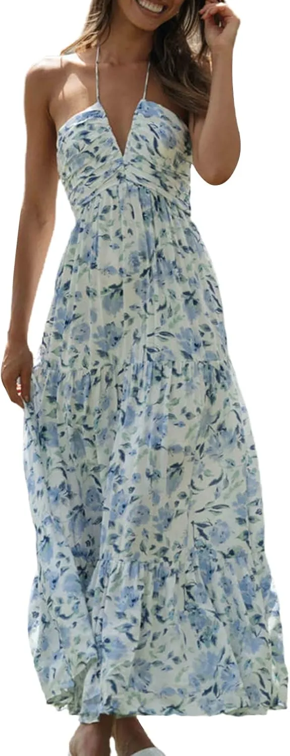 Multitrust Women Y2k Spaghetti Strapy Long Dresses Bodycon Sleeveless Slim Fit Elegant Tank Maxi Dress Party Beach Sundress