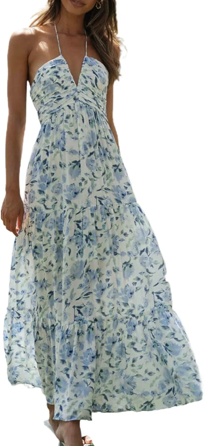 Multitrust Women Y2k Spaghetti Strapy Long Dresses Bodycon Sleeveless Slim Fit Elegant Tank Maxi Dress Party Beach Sundress
