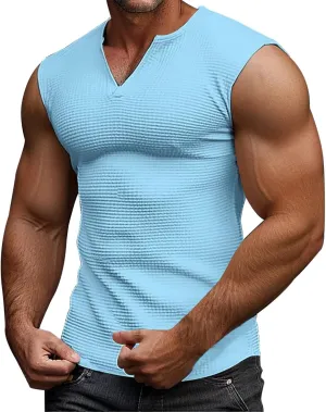Muscle Tank Tops for Men Slim Fit Casual Sleeveless Gym Vest Waffle Knit Bodybuilding V-Neck Running Summer Tshirts