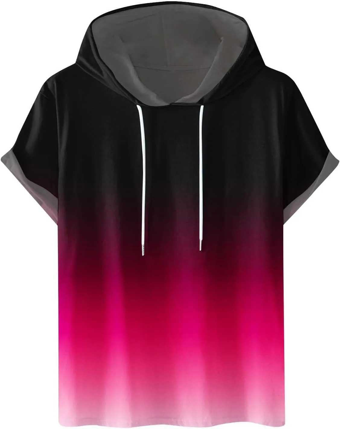 Muscularfit Graphic Tees for Men Casual Stylish Short Sleeve Pullover Hooded Shirts Loose Fit Gradient Color Drawstring Shirt