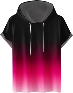 Muscularfit Graphic Tees for Men Casual Stylish Short Sleeve Pullover Hooded Shirts Loose Fit Gradient Color Drawstring Shirt
