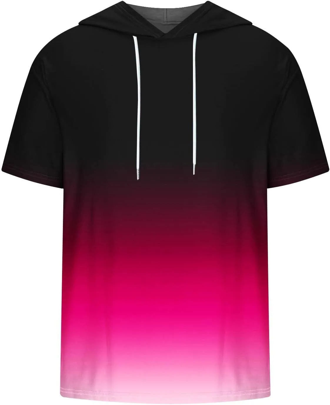 Muscularfit Graphic Tees for Men Casual Stylish Short Sleeve Pullover Hooded Shirts Loose Fit Gradient Color Drawstring Shirt